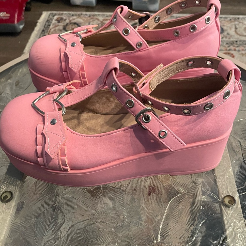 Mary Jane platform shoes.